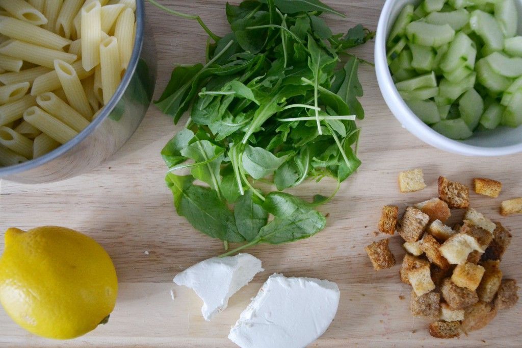 Pastasalade geitenkaas citroen rucola