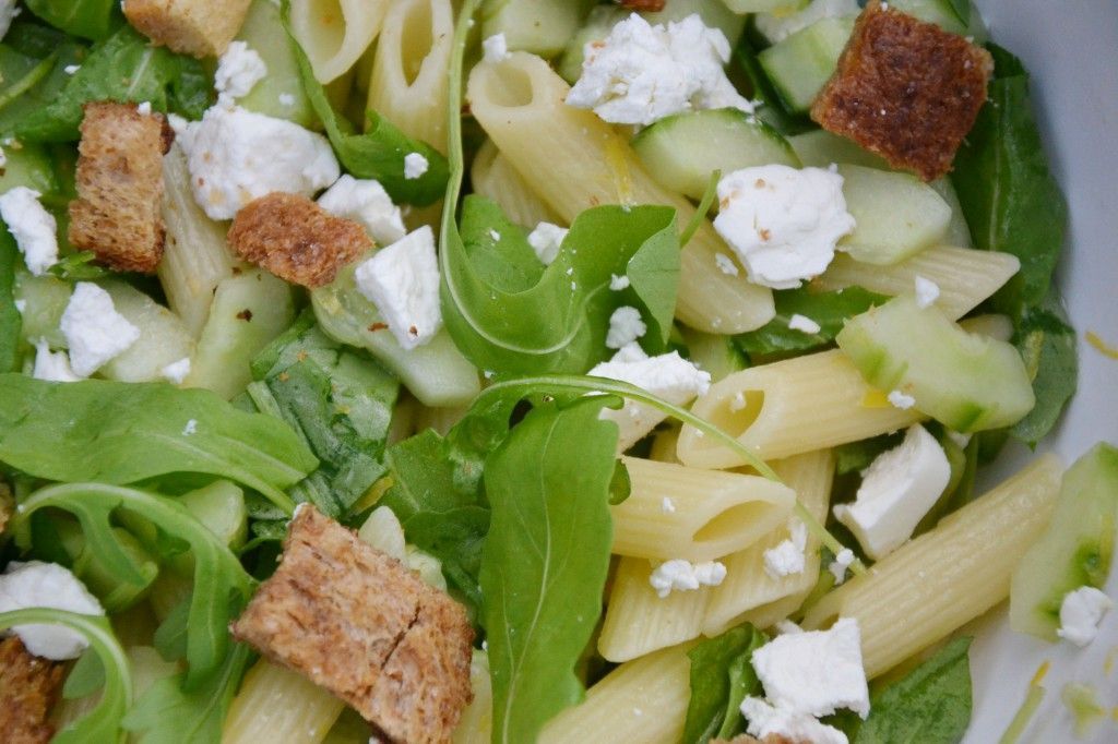 Pastasalade geitenkaas citroen rucola