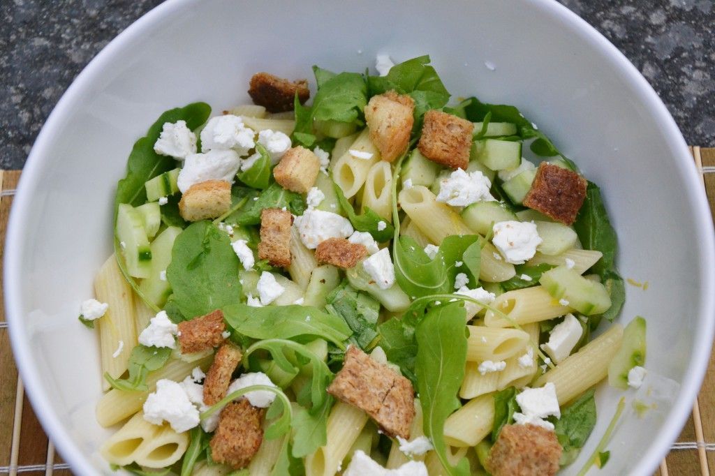 Pastasalade geitenkaas citroen rucola