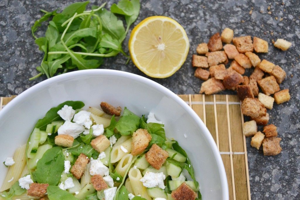 Pastasalade geitenkaas citroen rucola