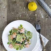 Ravioli van spinazie met zalm