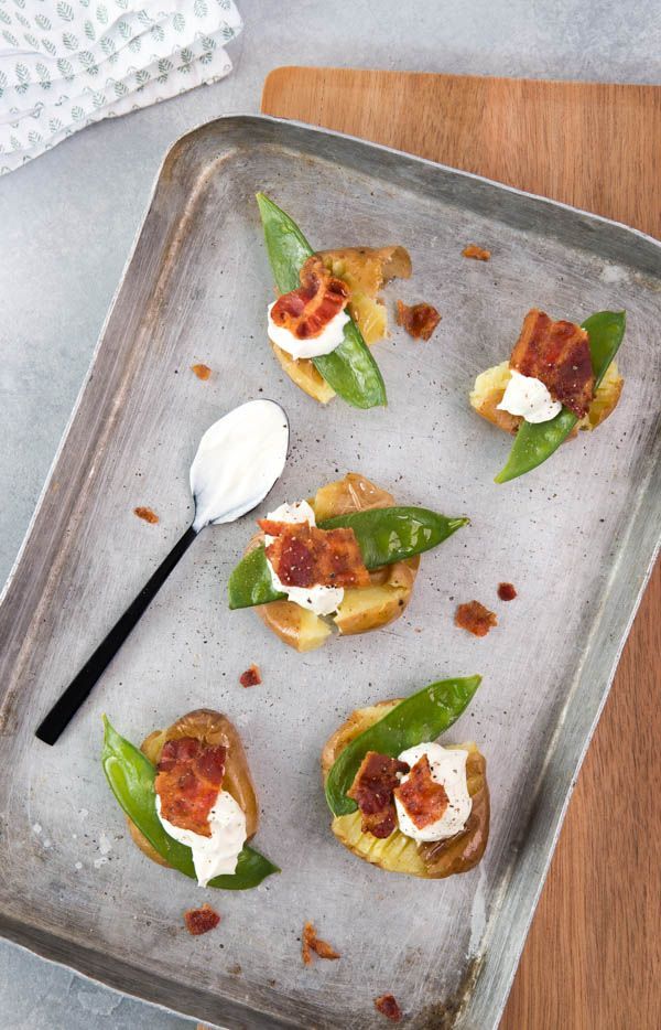 Aardappel met creme fraiche en spek