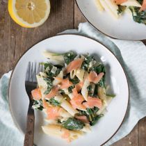 Pasta met spinazie en zalm
