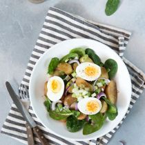 Aardappelsalade met spinazie en ei