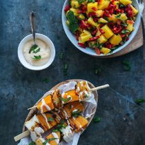 Visspiesje met zoete aardappel en mangosalade