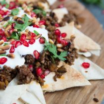 Fatteh met gehakt en aubergine