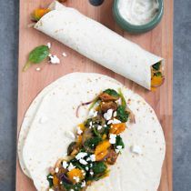 Wraps met pompoen, spinazie en kipshoarma