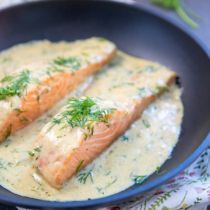 Zalm met mosterdsaus en dille